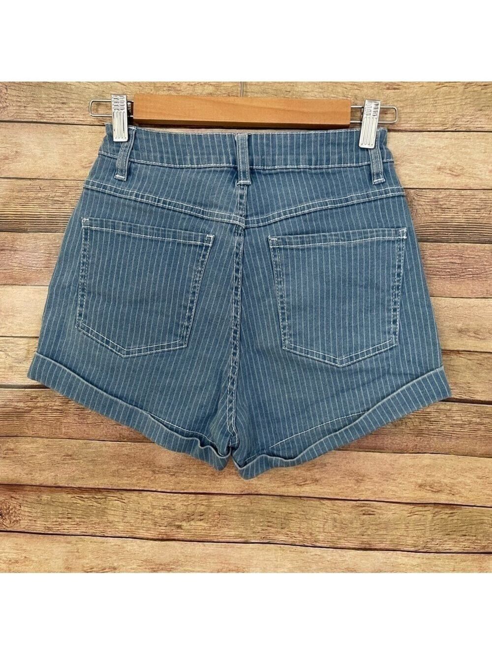 91 Cotton On Women’s High Classic Jean Shorts Blue And White Stripe Size: 6